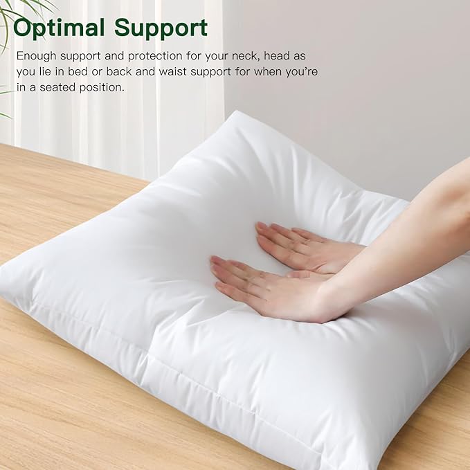 OTOSTAR Pack of 2 Down and Feather Throw Pillow Inserts, 20 x 20 Soft Fluffy Square Pillow Inserts with 100% Cotton Cover Decorative Pillows for Sofa Couch Bed-White