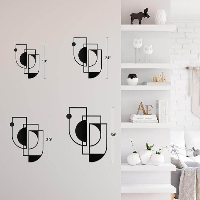 SIGNLEADER Metal Wall Decor Overlapping Rectangles Minimalist Modern Luxury Wall Sculpture Hangings 3D Statue Home Decoration for Living Room, Bedroom, Bathroom, Kitchen, Fireplace, Office - 18" Black