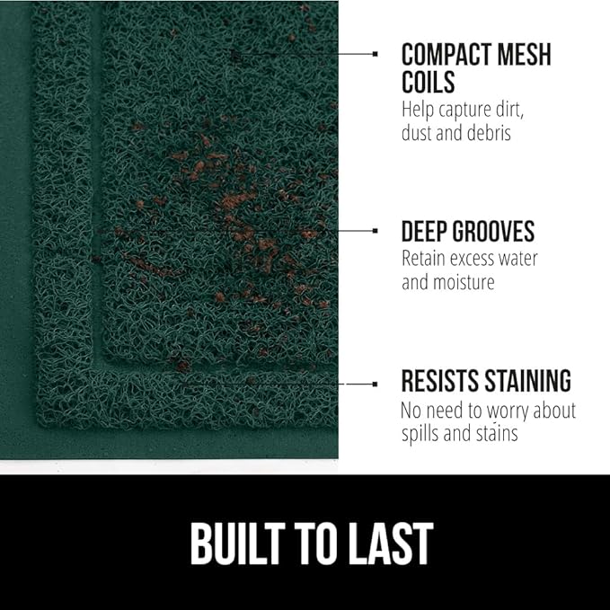 GORILLA GRIP Dirt Grabber Mesh Doormat, Low-Profile, Stain and Fade Resistant Heavy Duty Quick Dry Striped Doormats, Mats for Indoor or Outdoor Entry, Shoe Scraper, Garage Entrance Mat 47x35, Green