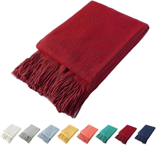 Homiest Decorative Knitted Throw Blanket with Fringe, Lightweight Blanket Acrylic Knit Blanket, Soft & Cozy Tassel Blanket for Couch Sofa Bed (Red, 60 x 80 Inch)