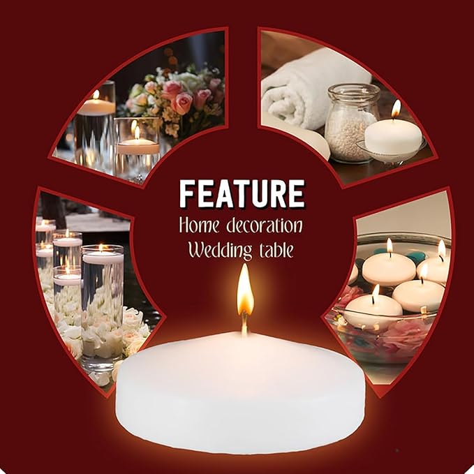 36 Packs 3-Inch Floating Candle Set, White,Unscented Soy Candles for Weddings, Pool Parties, Holiday Table Decorations, Home Decor and More Burn for 8+ Hours.