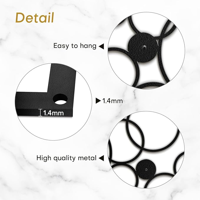 SIGNLEADER Metal Wall Decor Geometric Circles Bubbles Minimalist Modern Luxury Wall Sculpture Hangings 3D Statue Home Decoration for Living Room, Bedroom, Bathroom, Kitchen, Fireplace, Office - 24" Black