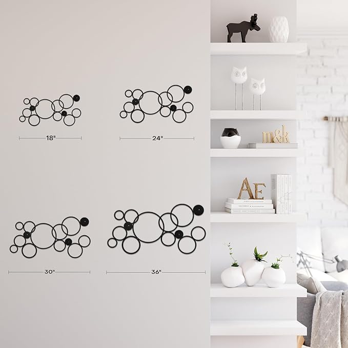 SIGNLEADER Metal Wall Decor Geometric Circles Bubbles Minimalist Modern Luxury Wall Sculpture Hangings 3D Statue Home Decoration for Living Room, Bedroom, Bathroom, Kitchen, Fireplace, Office - 24" Black