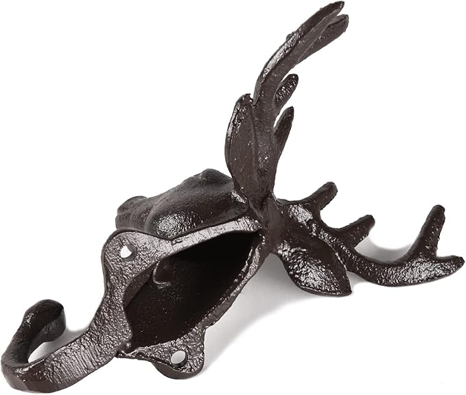 BRASSTAR 3PCS Cast Iron Deer Head Single Wall Coat Hook Hanging for Coats, Bags, Hats, Towels, Keys, Rustic Retro Home Decorative Gift TQGJPT267-03