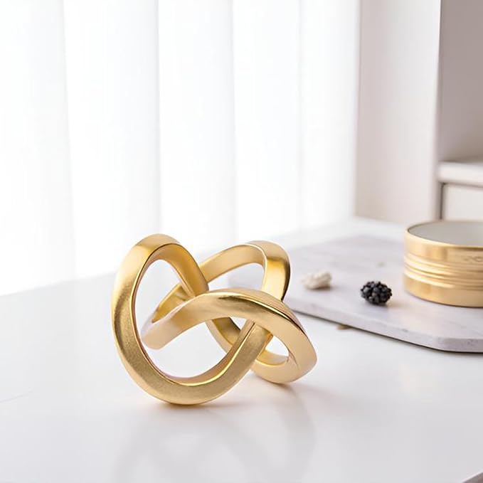 Gold Knot Decor for Coffee Table Book,Chain Link Decor for Bookshelf Entry Table TV Stand,Knot Sculpture for Home Living Room,Accent Decoracions para sala,adornos para sala Modernos