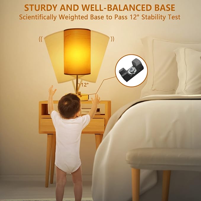 HiBay 2-Pack 17.75" Dimmable Bedside Table Lamps with 2 USB Charging Ports & AC Outlet, Vintage Gold Nightstand Lights with Parchment Shade for Bedroom Kids Room Dorm, Bulb Included