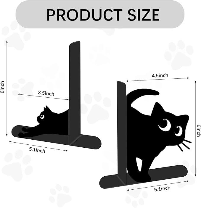 4 Pcs Cat Metal Bookends - Cute Cats Book Ends for Shelves Decorative, Home Office Desk Bookshelf Decor, Gift for Cat Lovers and Reading Enthusiasts, Christmas Reading Gifts for Women