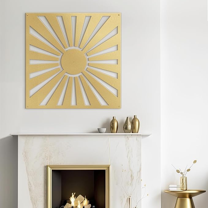 SIGNLEADER Metal Wall Decor Sun Ray Minimalist Modern Luxury Wall Sculpture Hangings 3D Statue Home Decoration for Living Room, Bedroom, Bathroom, Kitchen, Fireplace, Office - 18" Gold