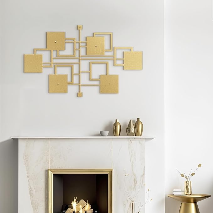 SIGNLEADER Metal Wall Decor Rectangles Geometric Minimalist Modern Luxury Wall Sculpture Hangings 3D Statue Home Decoration for Living Room, Bedroom, Bathroom, Kitchen, Fireplace, Office - 18" Gold