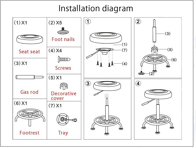 Adjustable Work Stool, Stainless Steel Office Chair, Round Stool Chair, Designed Ergonomics, Non-Slip Foot Pads