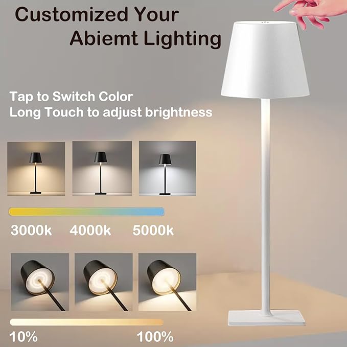 White Rechargeable Table Lamp Set of 2,Cordless Desk Lamp,Small Led Outdoor Table Lamp for Restaurant Dining Table Top Tabletop Lighting,lampara de mesa recargable,Touch Lamp,Wireless Table Lamp