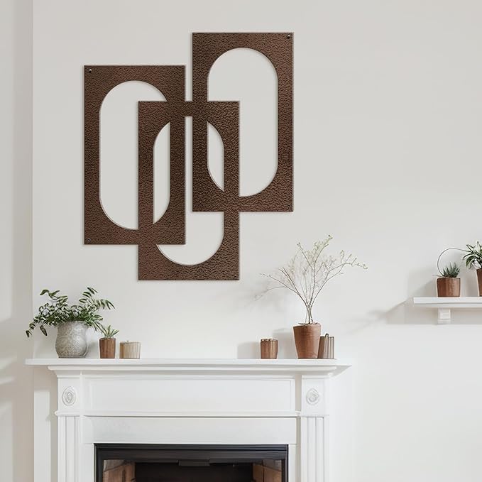 SIGNLEADER Metal Wall Decor Interlocking Abstract Geometric Minimalist Modern Luxury Wall Sculpture Hangings 3D Statue Home Decoration for Living Room, Bedroom, Bathroom, Kitchen, Fireplace, Office - 18" Bronze