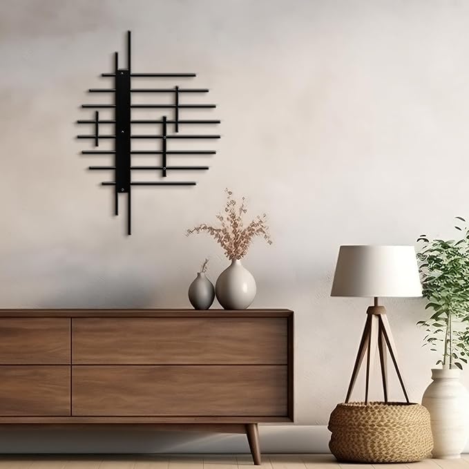 SIGNLEADER Metal Wall Decor Linear Abstract Minimalist Modern Luxury Wall Sculpture Hangings 3D Statue Home Decoration for Living Room, Bedroom, Bathroom, Kitchen, Fireplace, Office - 18" Black