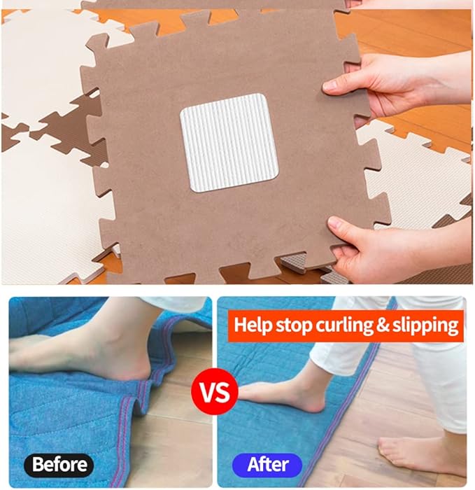Rug Pad Gripper for Hardwood Floor Non-Slip Vacuum Tech Invisible Carpet Gripper Pads Self Adhesive Carpet Grips for Tile Washable Cuttable Rug Corner Grippers 4Pcs