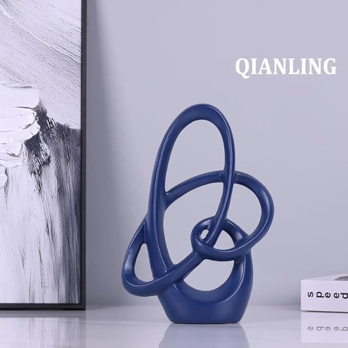 QIANLING Blue Knot Statue Decor - Modern Sculptures Home Decor, Resin Abstract Decor Art Accent,Blue Centerpieces for Living Room, Bedroom, Bathroom, Office, Shelf, Mantel - Wedding, Coffee Table