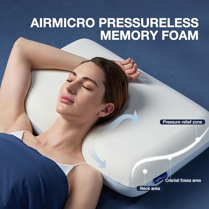 Huhu Sleep Cooling Pillow 5 inchs for Back andd Side Sleeper, Advanced Memory Foam Pillows with Cooler Case but no Firm Layer, 16x24x5 inchs