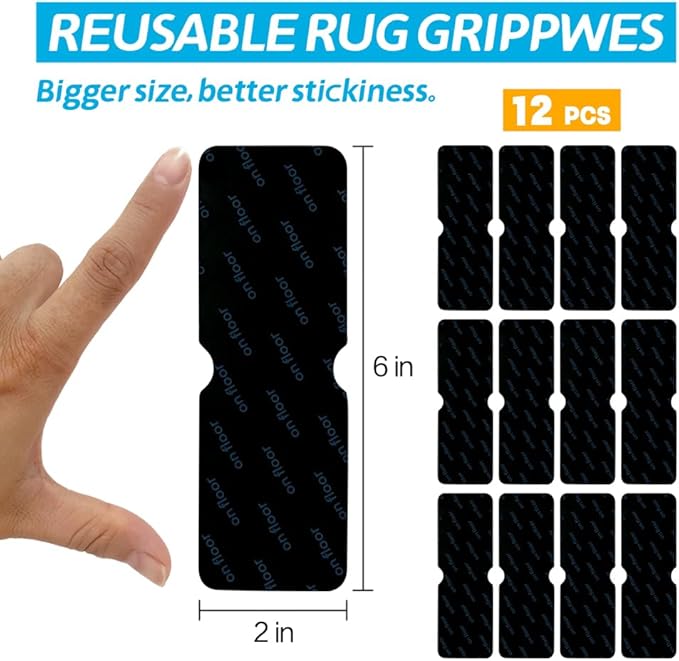 Avotik Rug Gripper for Hardwood Floors: 12 PCS No Damage Rug Tape - Anti Slip Rug Grips for Area Rugs – Secure Carpet Tape for Wood Floors, Safe & Strong Hold