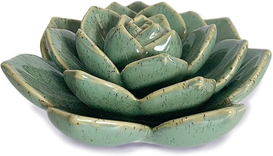 Ceramic Succulent Flowers Table Top with Stable Base, 3D Handmade Tablescape Decorative (Green)