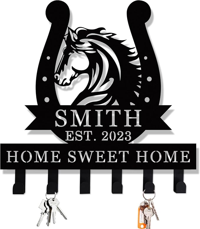 Custom Horse Metal Name Key Holder for Wall - Personalized Hooks Rack for Hanging Entryway Keys, Wall Mounted Key Organizer，Kitchen Decor，Housewarming Gifts,Home Decor