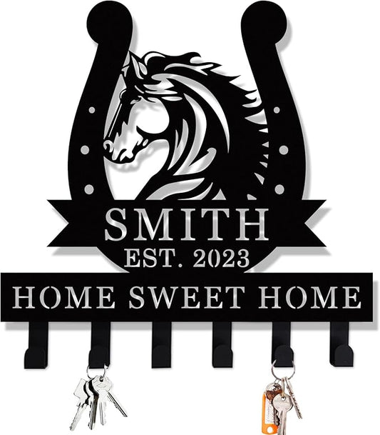 Custom Horse Metal Name Key Holder for Wall - Personalized Hooks Rack for Hanging Entryway Keys, Wall Mounted Key Organizer，Kitchen Decor，Housewarming Gifts,Home Decor