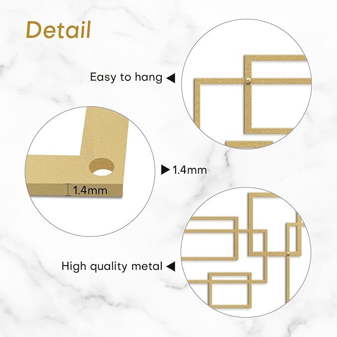 SIGNLEADER Metal Wall Decor Rectangles Composition Minimalist Modern Luxury Wall Sculpture Hangings 3D Statue Home Decoration for Living Room, Bedroom, Bathroom, Kitchen, Fireplace, Office - 24" Gold