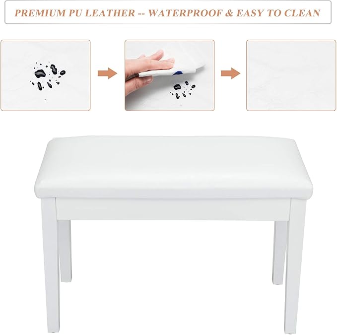 Bonnlo White Duet Piano Bench Wooden Keyboard Bench with Storage and Padded Cushion