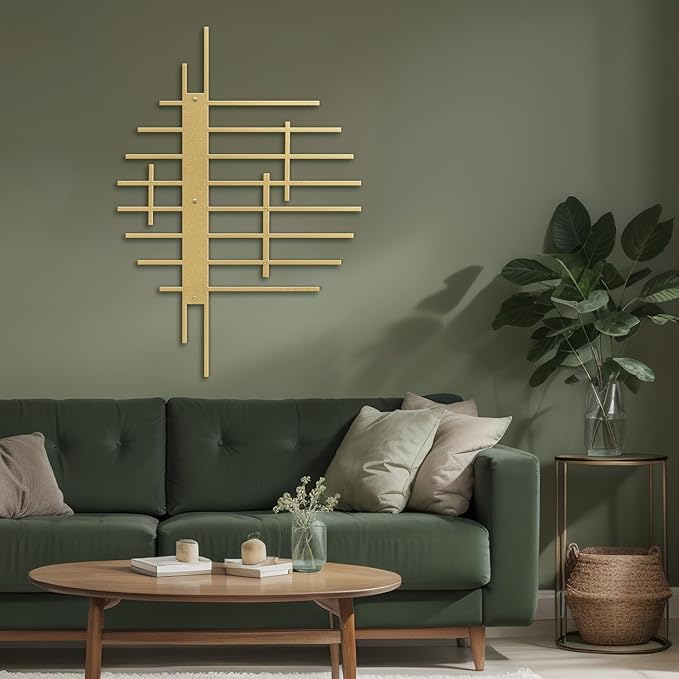 SIGNLEADER Metal Wall Decor Linear Abstract Minimalist Modern Luxury Wall Sculpture Hangings 3D Statue Home Decoration for Living Room, Bedroom, Bathroom, Kitchen, Fireplace, Office - 18" Gold