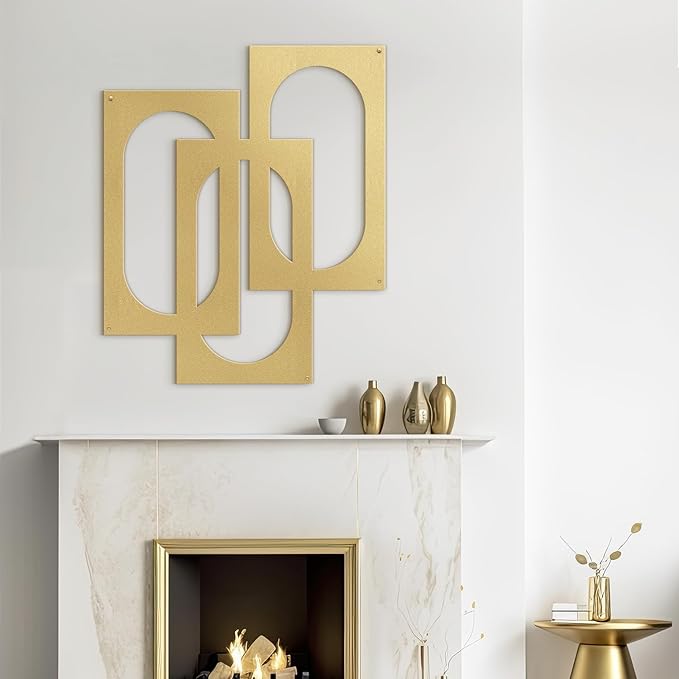 SIGNLEADER Metal Wall Decor Interlocking Abstract Geometric Minimalist Modern Luxury Wall Sculpture Hangings 3D Statue Home Decoration for Living Room, Bedroom, Bathroom, Kitchen, Fireplace, Office - 18" Gold