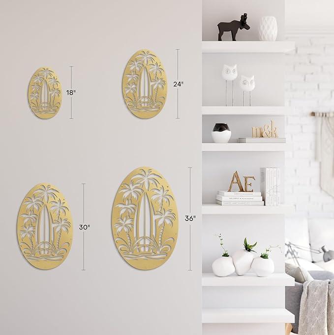 SIGNLEADER Metal Wall Art Decor Palm Tree Minimalist Modern Abstract Wall Sculpture Hangings Home Decoration for Living Room, Bedroom, Bathroom, Kitchen, Outdoor - 18" Gold