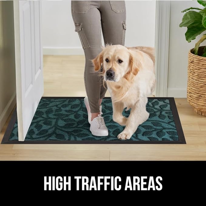 GORILLA GRIP 100% Waterproof All-Season WeatherMax Doormat, US Designed Natural Rubber, Stain and Fade Resistant, Low Profile Indoor Outdoor Door Mats, Easy Clean Patio Mat, 17x29, Moss Vine Leaves