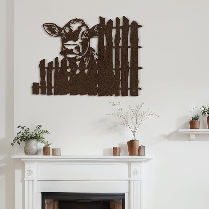 SIGNLEADER Metal Wall Art Decor Cows by the Fence Minimalist Modern Abstract Wall Sculpture Hangings Home Decoration for Living Room, Bedroom, Bathroom, Kitchen, Outdoor - 18" Bronze
