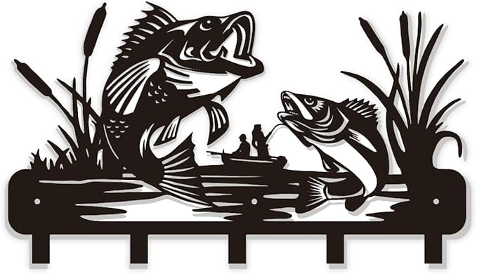 Aimery Metal Fish Coat Hooks Wall Art Decor-Fish Hangers and Key Holder-Clothes Rack and Backpack Holder for Wall Fishing Decor for Storage, Living Room, Hallway, Office