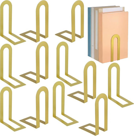 Chunful 12 Pcs Modern Metal Book Ends for Shelves Decorative Small Bookends Book Shelf Organizer Minimalist Design Stopper to Hold Books for Home Office (Gold,5.5 * 3.75 * 2.25inch)
