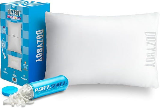 DozyBoy Fluff and Stuff Comfort Pillow | Queen Size Memory Foam Pillows, Chiropractor Designed and Approved 2-in-1 Back Support and Bed Pillows | Fully Adjustable Pillow (White, Queen (Pack of 1))
