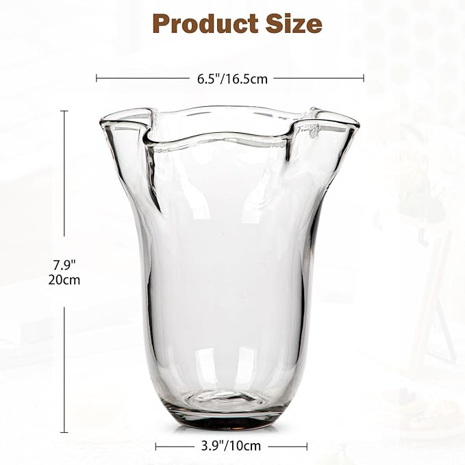 8 inch Clear Glass Vases Flower Vases for Centerpiece, Large Crystal Vases for Flowers Wide Mouth Vase for Home Office Living Room Shelf Wedding Decor (Clear)