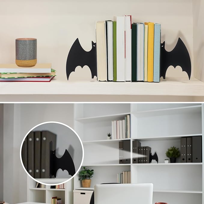 Geelin Metal Bat Bookends Set of 2 Styles Gothic Book Ends for Shelves Bookshelf Home Office Desk Bookshelf Decor Gift for Lovers and Reading Enthusiasts