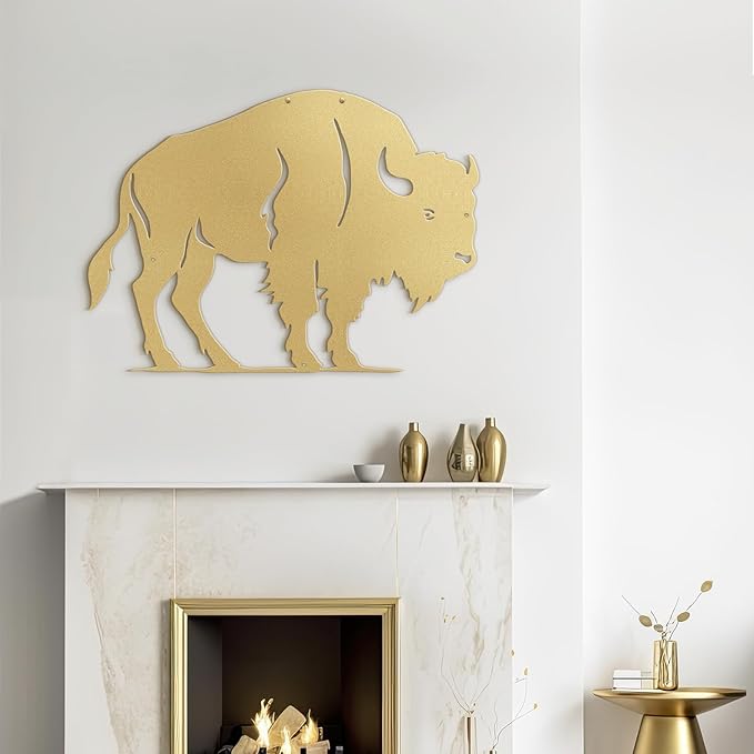 SIGNLEADER Metal Wall Art Decor Rustic American Bison Minimalist Modern Abstract Wall Sculpture Hangings Home Decoration for Living Room, Bedroom, Bathroom, Kitchen, Outdoor - 18" Gold