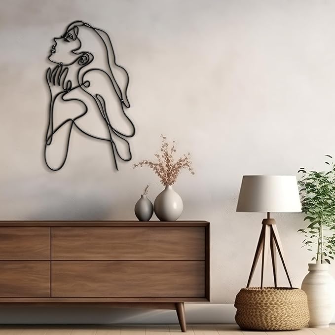 SIGNLEADER Metal Wall Art Decor Body Line Woman Body Drawing Line Modern Abstract Wall Sculpture Hangings Home Decoration for Living Room, Bedroom, Bathroom, Kitchen, Outdoor - 18" Black