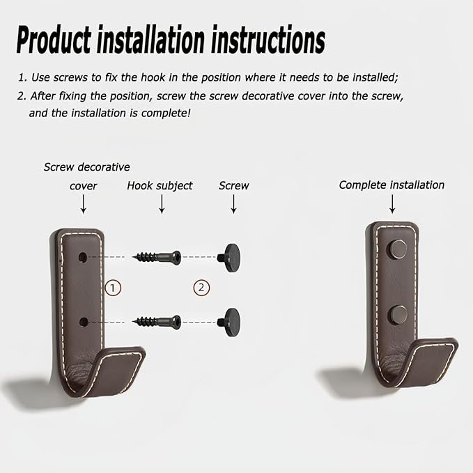 4 Pcs Leather Coat Hooks Wall Mount,Coat Hooks for Wall,Wall Hooks for Hanging Robe Towels Bags Hats Scarf Keys Clothes Suitable for Bedroom, Entryway and Closet (Coffee)