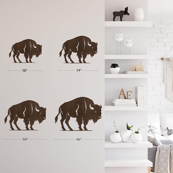SIGNLEADER Metal Wall Art Decor Rustic American Bison Minimalist Modern Abstract Wall Sculpture Hangings Home Decoration for Living Room, Bedroom, Bathroom, Kitchen, Outdoor - 18" Bronze