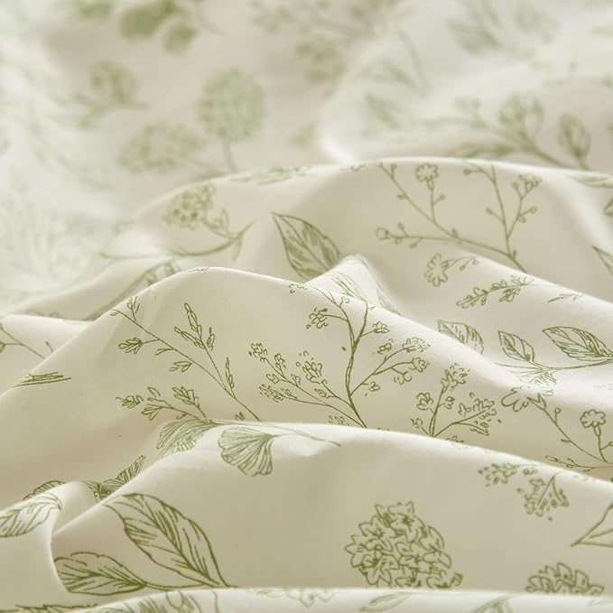 Vintage Boho Floral Duvet Cover Twin White Green Floral Print Bedding Set Cotton Botanical Floral Comforter Cover Garden Flowers Aesthetic Bedding Cover Boho Style Twin Duvet Cover with Zipper Closure