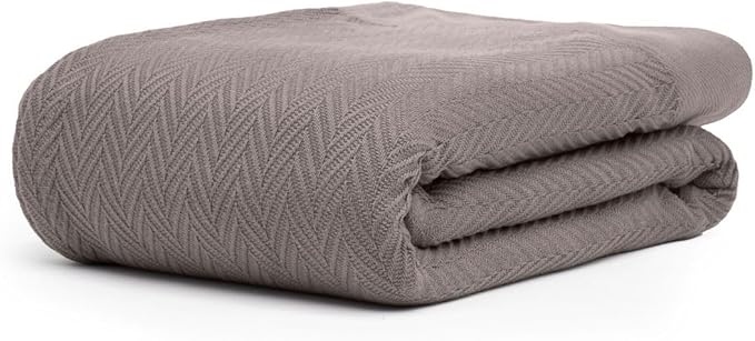 9Threads 100% Cotton Herringbone Blankets, 66"X90" Twin, Throw Blanket for Bed, All Season Cotton Blanket, Cozy Blanket,Throws & Bed Blanket, Throw Blanket for Couch, Modern Home Decor -Charcoal Grey