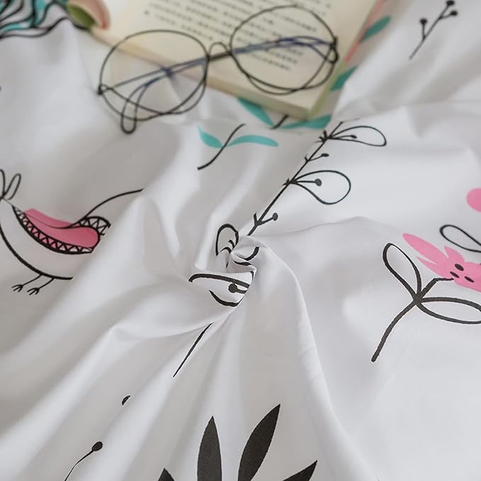Floral Print Duvet Cover Queen Girls Floral Cotton Comforter Cover Chic Garden Flower Duvet Cover Aesthetic Bedding Sets Reversible Striped Boho Floral Comforter Cover Queen Duvet Cover with Zipper