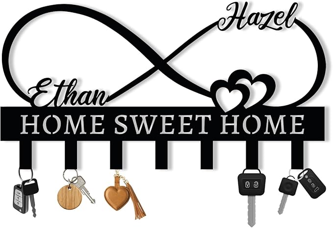 Personalized Metal Couple's Name Key Holder, Custom Infinity Key Hook,Metal Wall Mount Custom Name Hooks, Name Letter Wall Decoration Key Hooks, Key Hanger Decor, Key Organizer for Room, Wedding Gift