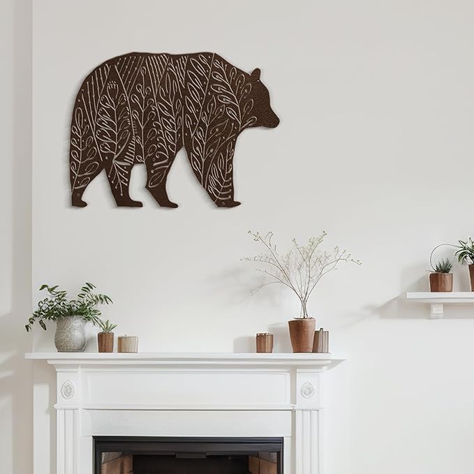 SIGNLEADER Metal Wall Art Decor Big Bear Minimalist Modern Abstract Wall Sculpture Hangings Home Decoration for Living Room, Bedroom, Bathroom, Kitchen, Outdoor - 18" Bronze