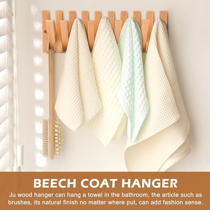 Coat Rack Wall Mount with Key Holder,Coats Racks Hanger with 9 Retractable Hangers, Piano Coa t Rac k for Hanging Coats Keys Hats Towels Bags, Space-Saving Entryway Coat Rack