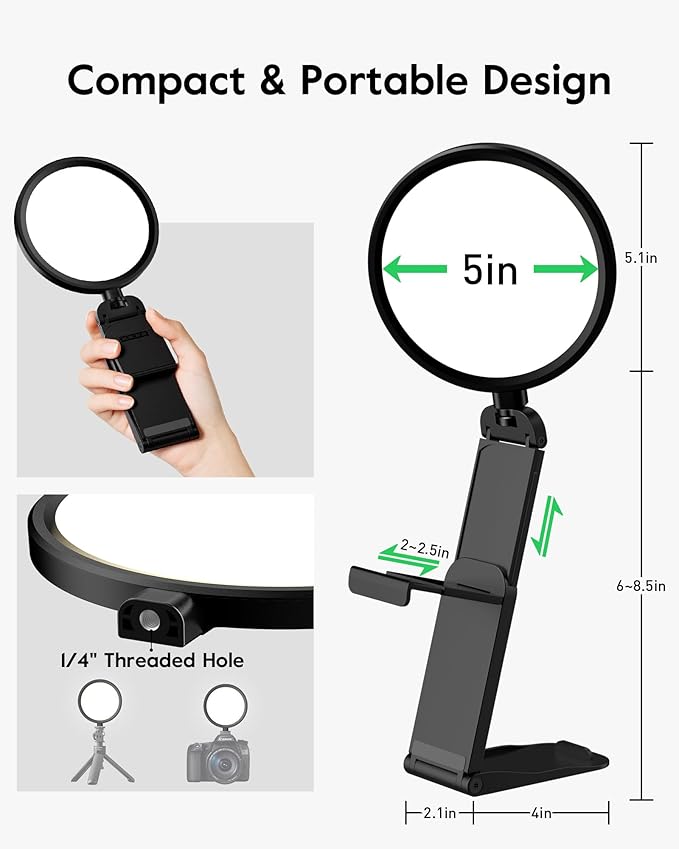 2 Pack Zoom Lighting for Computer, 5“ Small Lighting for Video Call/Conference/Streaming, 50 Modes CRI>97.8, 3000K-6500K, Selfie Light with Stand for Laptop/Phone/Webcam/Monitor, CRI>97.8