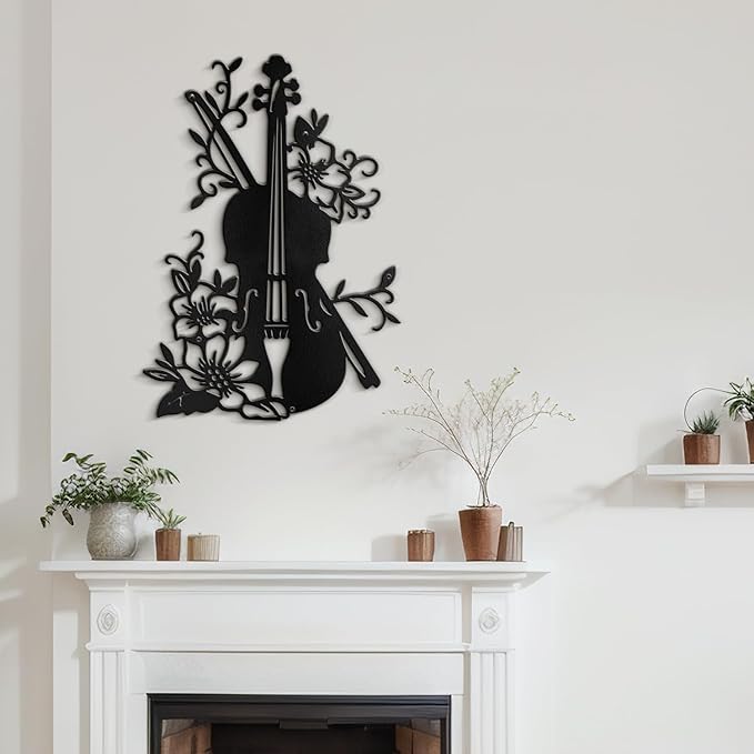 SIGNLEADER Metal Wall Art Decor Black Guitar Modern Abstract Wall Sculpture Hangings Home Decoration for Living Room, Bedroom, Bathroom, Kitchen, Outdoor - 18" Black