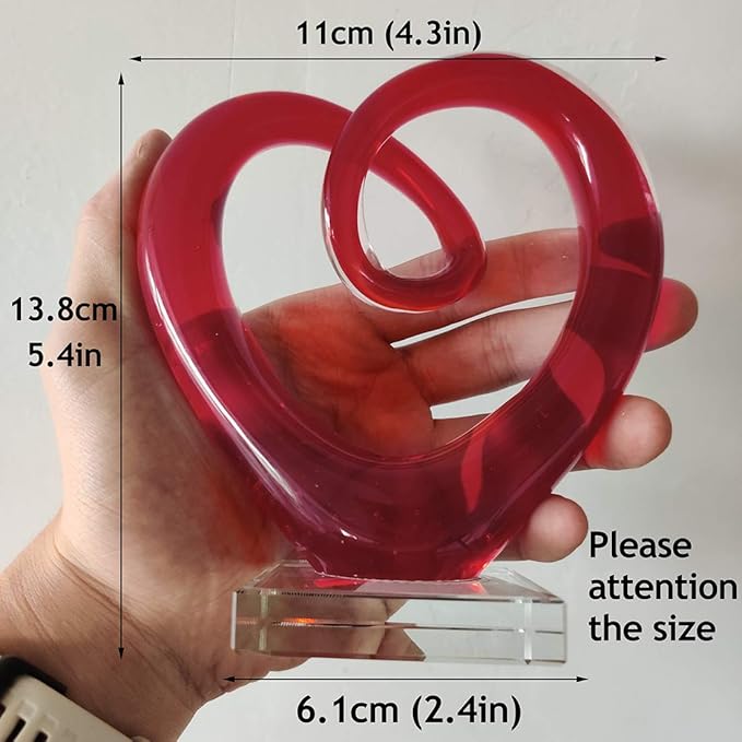 QFkris 5'' Tall Art Glass Red Heart Sculpture Centerpiece Party Home Decoration Glass Art Style Red Abstract Table Decor Valentines Day Gifts