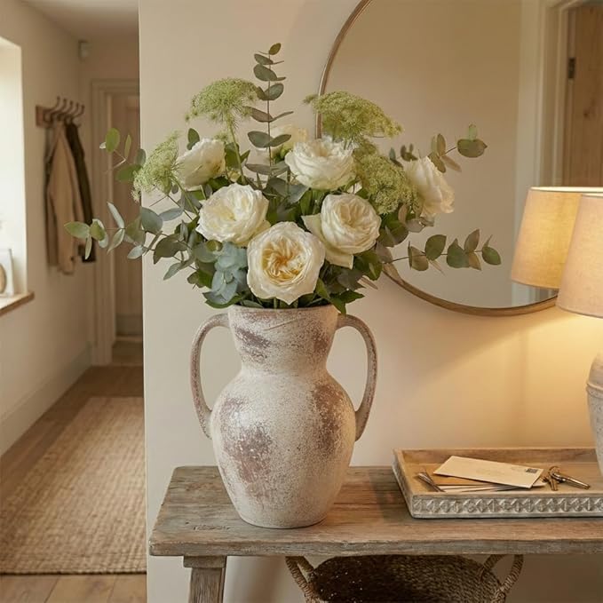 Emotionally Grounded Vase, Vaseking Large Ceramic Rustic Vase with 2 Handles, 8.6 inch Minimalist Decorative Farmhouse Tall Vases for Home Decor, Living Room, Enterway, Table Decoration,Terra